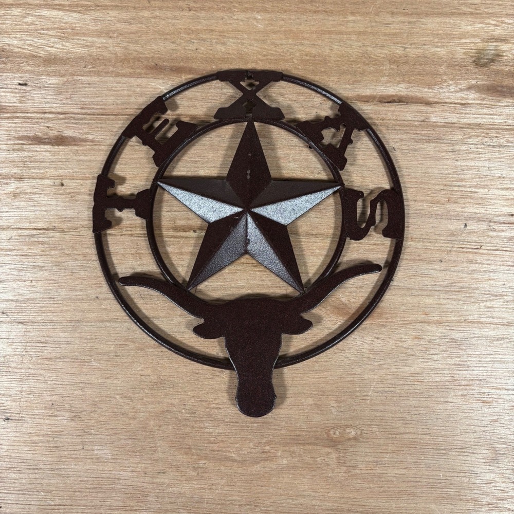 Texas Lone Star Longhorn Metal Wall Decor 8 Inch Rustic Brown Western Art